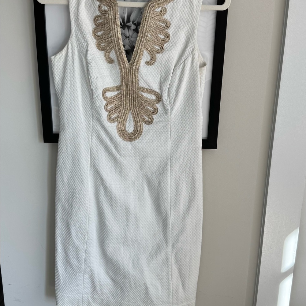 White Lily Pulitzer Dress with Gold Accents